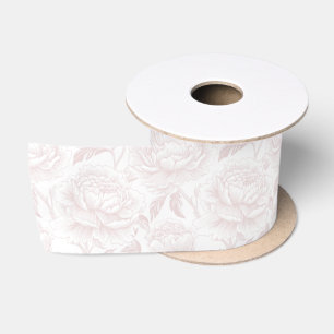 Ruban En Satin Pivoines en chinoiserie rose poudré