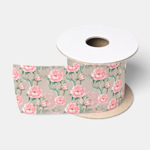 Ruban En Satin Pivoines roses mariées sur fond rose tendre  