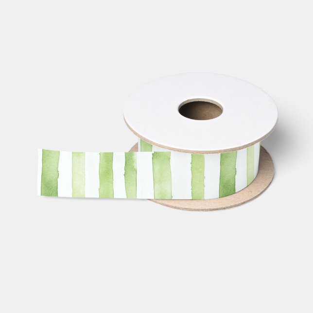 Ruban En Satin Plage Green White Stripes Anniversaire (Bobine)