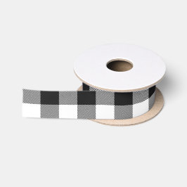 Ruban En Satin Plaid de buffle noir et blanc