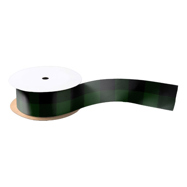 Ruban En Satin Plaid de buffle vert et noir (Bobine)