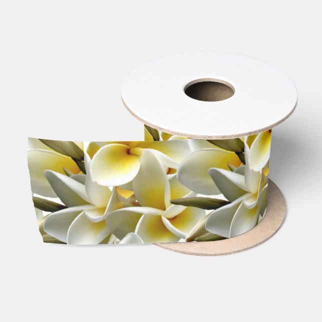 Ruban En Satin Plumeria jaune Mariage blanc Floral (Bobine)