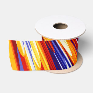 Ruban En Satin Plumes géométriques Abstraites orange bleu