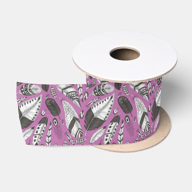 Ruban En Satin Plumes motif (Bobine)