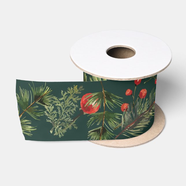 Ruban En Satin Poinsettia Verdure Botanique Floral (Bobine)