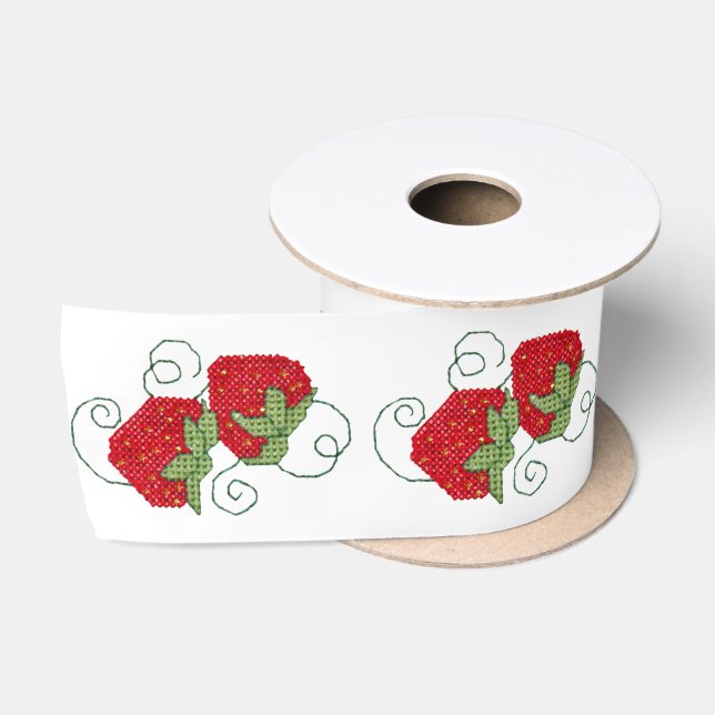 Ruban En Satin Point croisé de fraises (Bobine)