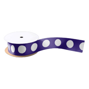 Ruban En Satin Points blancs sur fond bleu foncé