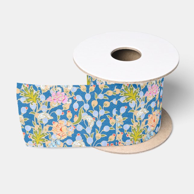 Ruban En Satin Points Motifs de style Batik Fleurs Arrière - plan (Bobine)