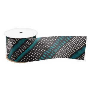 Ruban En Satin Points Turquoises noirs Zigzags Motif