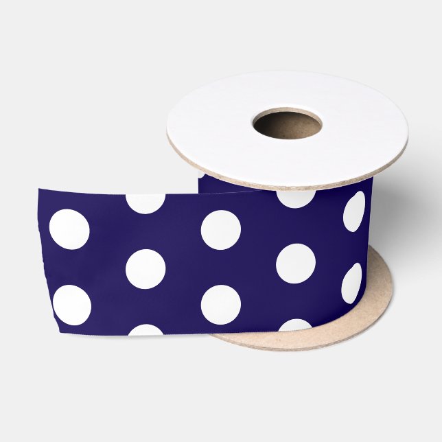 Ruban En Satin Pois blancs audacieux sur bleu marine (Bobine)