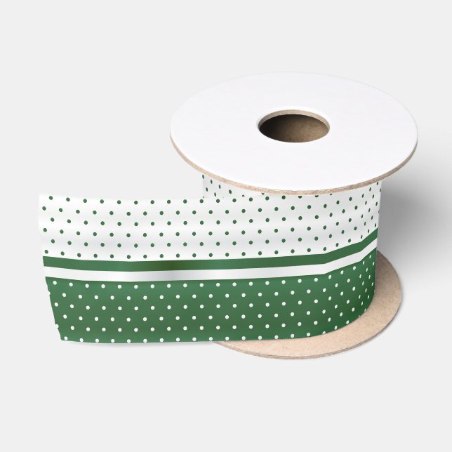 Ruban En Satin Pois blancs et verts (Bobine)