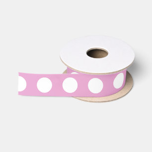 Ruban En Satin Pois blancs sur rose pâle
