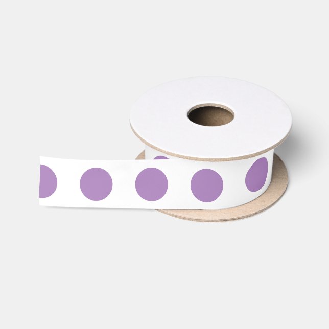 Ruban En Satin Pois de lavande sur blanc (Bobine)