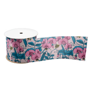 Ruban En Satin Pois doux et bourdons, rose et bleu