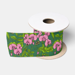 Ruban En Satin Pois doux et bourdons, vert et rose