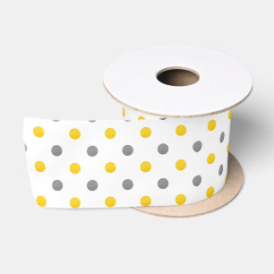 Ruban En Satin Pois jaune et gris