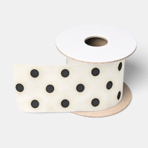 Ruban En Satin Pois noirs sur blanc antique