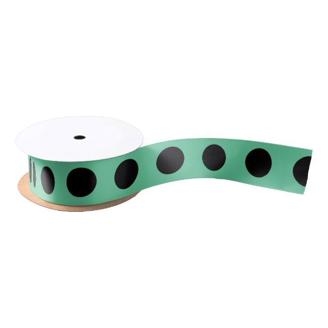 Ruban En Satin Pois noirs sur vert menthe (Bobine)