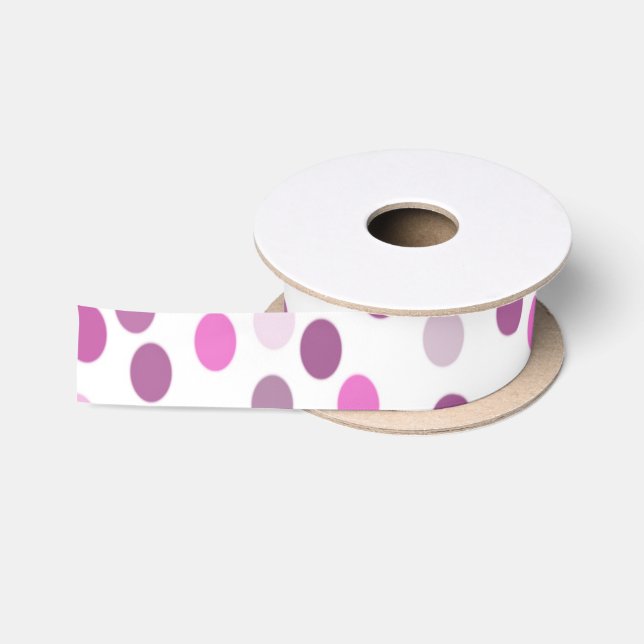 Ruban En Satin Pois rose classique sur blanc (Bobine)