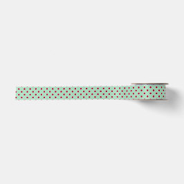 Ruban En Satin Pois rouges foncés sur ruban vert menthe