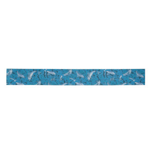 Ruban En Satin Poisson Nage d'algues Coral Bleu Vintage Classique