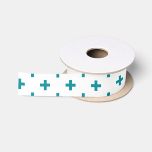 Ruban En Satin Polka turquoise croise sur blanc