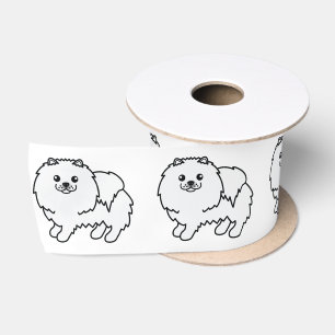 Ruban En Satin Pomeranian Blanc Chien de Dessin Animé Mignon