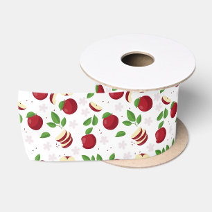 Ruban En Satin Pommes rouges, fleurs et Motif de verdure