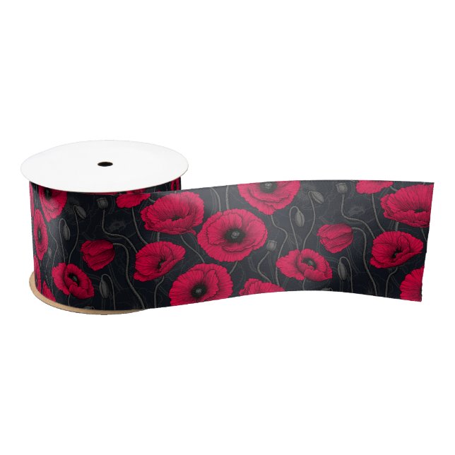 Ruban En Satin Poppies rouges (Bobine)