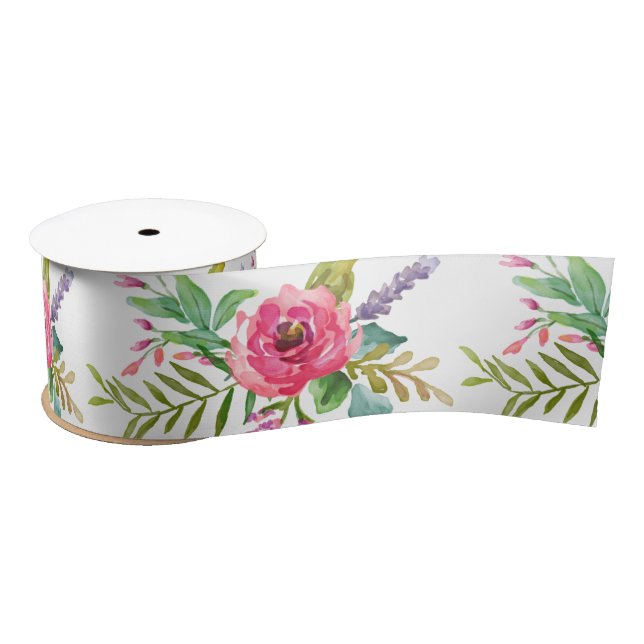 Ruban En Satin Posie d'aquarelle (Bobine)