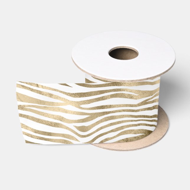 Ruban En Satin Poster de animal blanc Glam Gold Zebra  (Bobine)