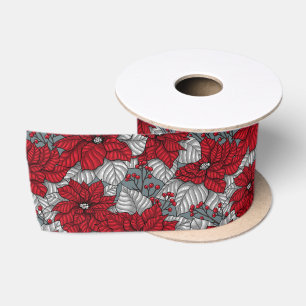 Ruban En Satin Potsettia rouge et baies, conception de Noël