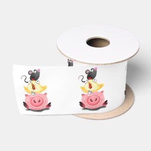 Ruban En Satin Poulet de porc et souris amis Drôle ruban