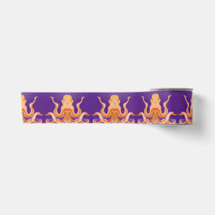 Ruban En Satin poulpe orange sur violet