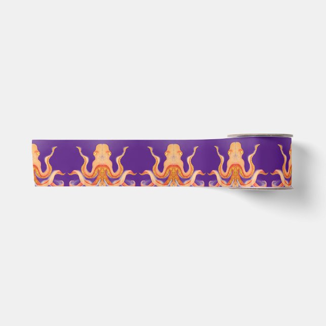 Ruban En Satin poulpe orange sur violet (Devant)