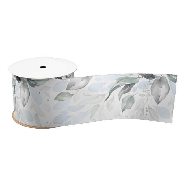 Ruban En Satin Poussière bleue de printemps verdure feuillage élé (Bobine)
