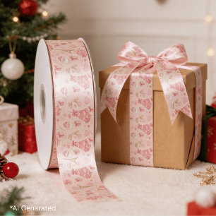 Ruban En Satin Poussière Rose Parisienne Toile de Noël