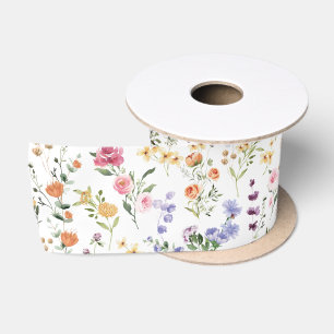 Ruban En Satin Prairie de fleurs sauvages printanières de jardin 