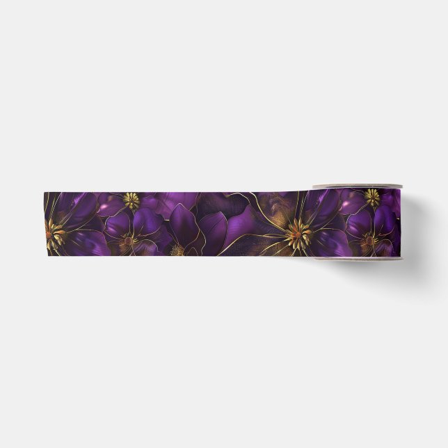 Ruban En Satin Purple and Gold Flowers (Devant)