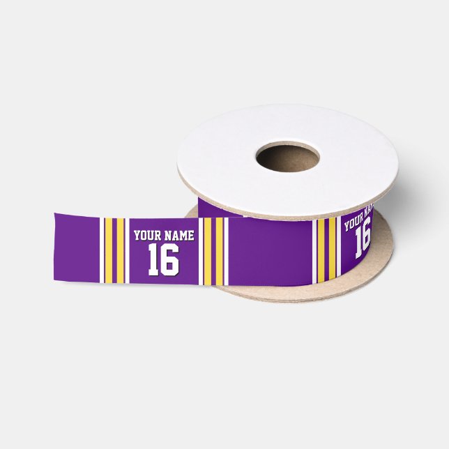 Ruban En Satin Purple with Yellow White Stripes Team (Bobine)