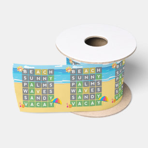 Ruban En Satin Puzzle des mots de vacances des vagues de plage