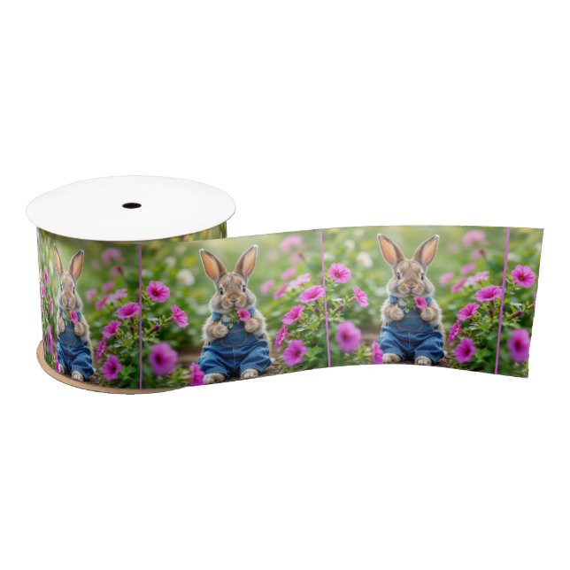 Ruban En Satin Rabbit Manger Pétunia Rose Fleurs (Bobine)
