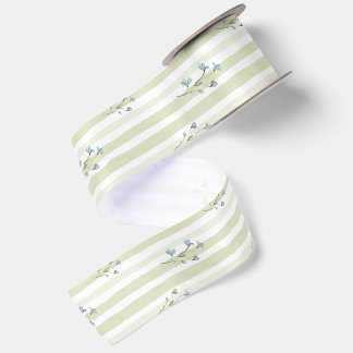 Ruban En Satin Rayure de sauge douce & Aquarelle de fleur sauvage