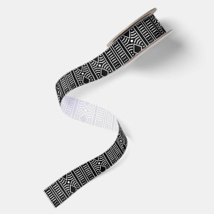 Ruban En Satin Rayure moderne en mudcloth noir et blanc