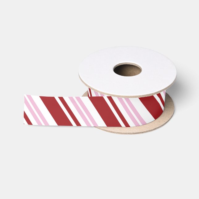 Ruban En Satin Rayure rouge et rose de menthe poivrée (Bobine)