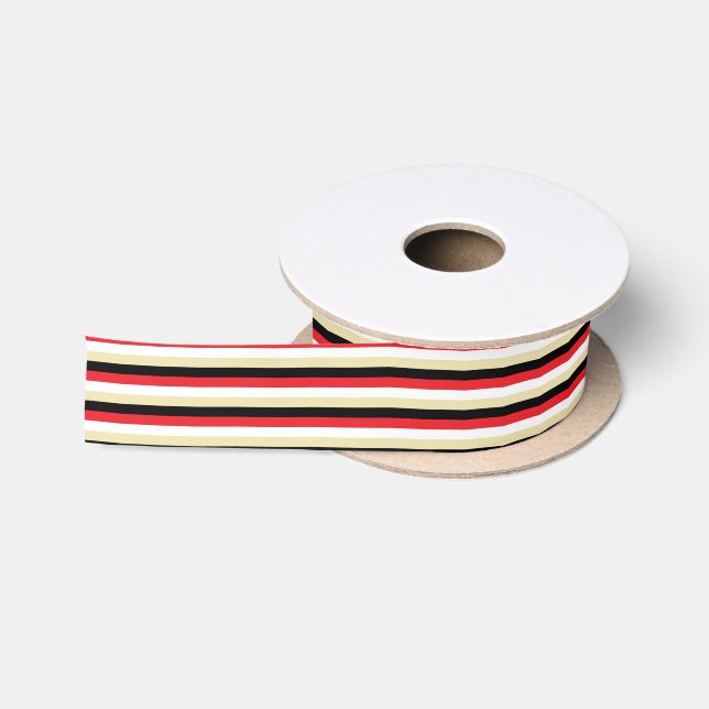 Ruban En Satin Rayures rouges, blanches, beiges et noires (Bobine)