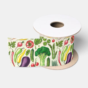 Ruban En Satin Récolte de légumes et d'herbes sur le blanc