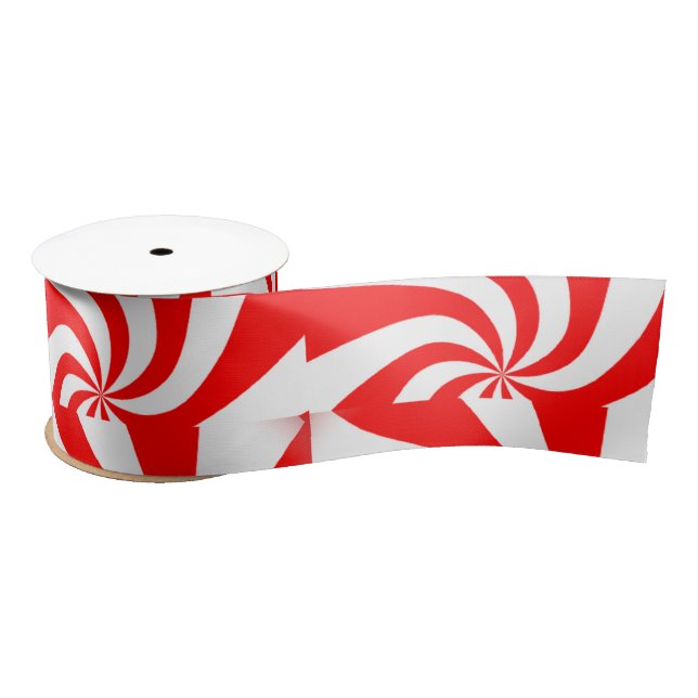 Ruban En Satin red and white spiral print (Bobine)