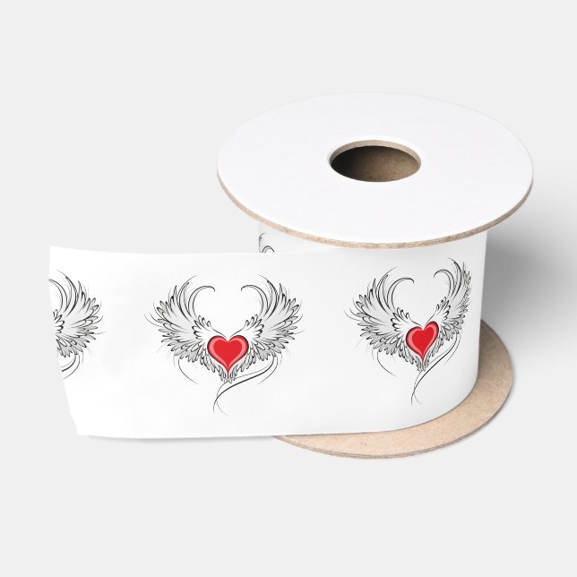 Ruban En Satin Red Angel Coeur avec ailes (Bobine)