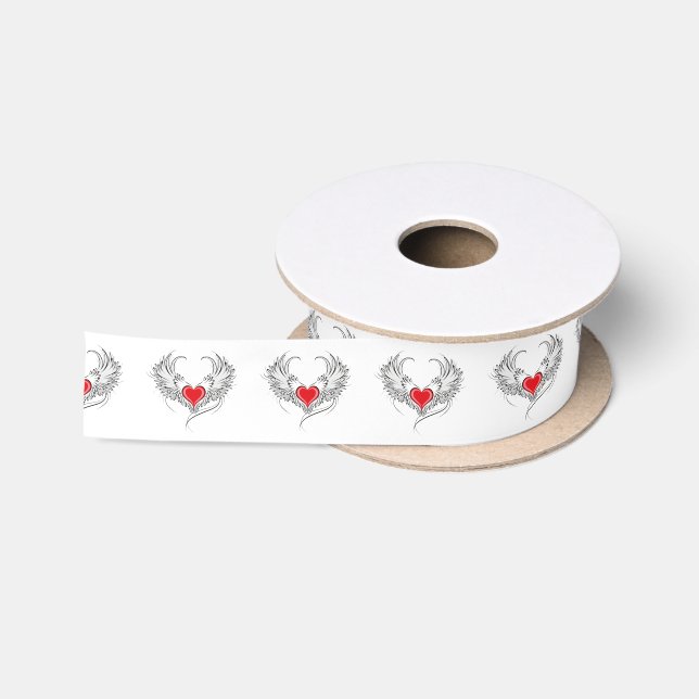 Ruban En Satin Red Angel Coeur avec ailes (Bobine)